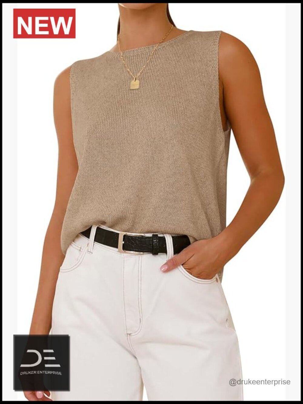 Sleeveless Sweater Vest - Crew Neck Lightweight Knit Tank Top